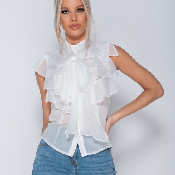 5⭐ Fav Sweet Poetry White Ruffle Front Blouse Top - Picture 8 of 9